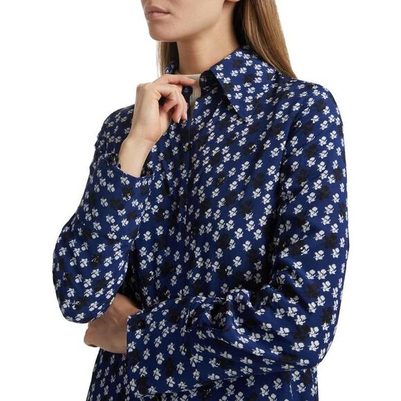 Proenza Schouler Emmeline Silk Viscose Shirt in Printed Navy Multi 2 - Picture 2 of 5